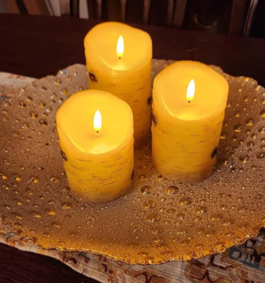 3 Pcs Flameless Birch LED Candles Moving Luminara Real Wax Battery Remote Timer