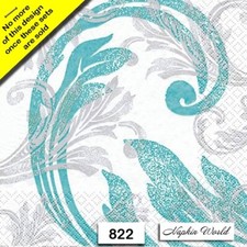  822 TWO Paper Luncheon Decoupage Art Craft Napkins - ABSTRACT SWIRLS AQUA