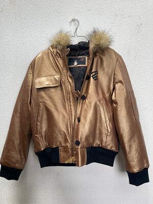 Vintage Y2K Rocawear Copper Bronze Leather Jacket Coat with Hood