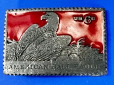 American Bald Eagle Postal Stamp Collectors Silver Red Color Belt Buckle