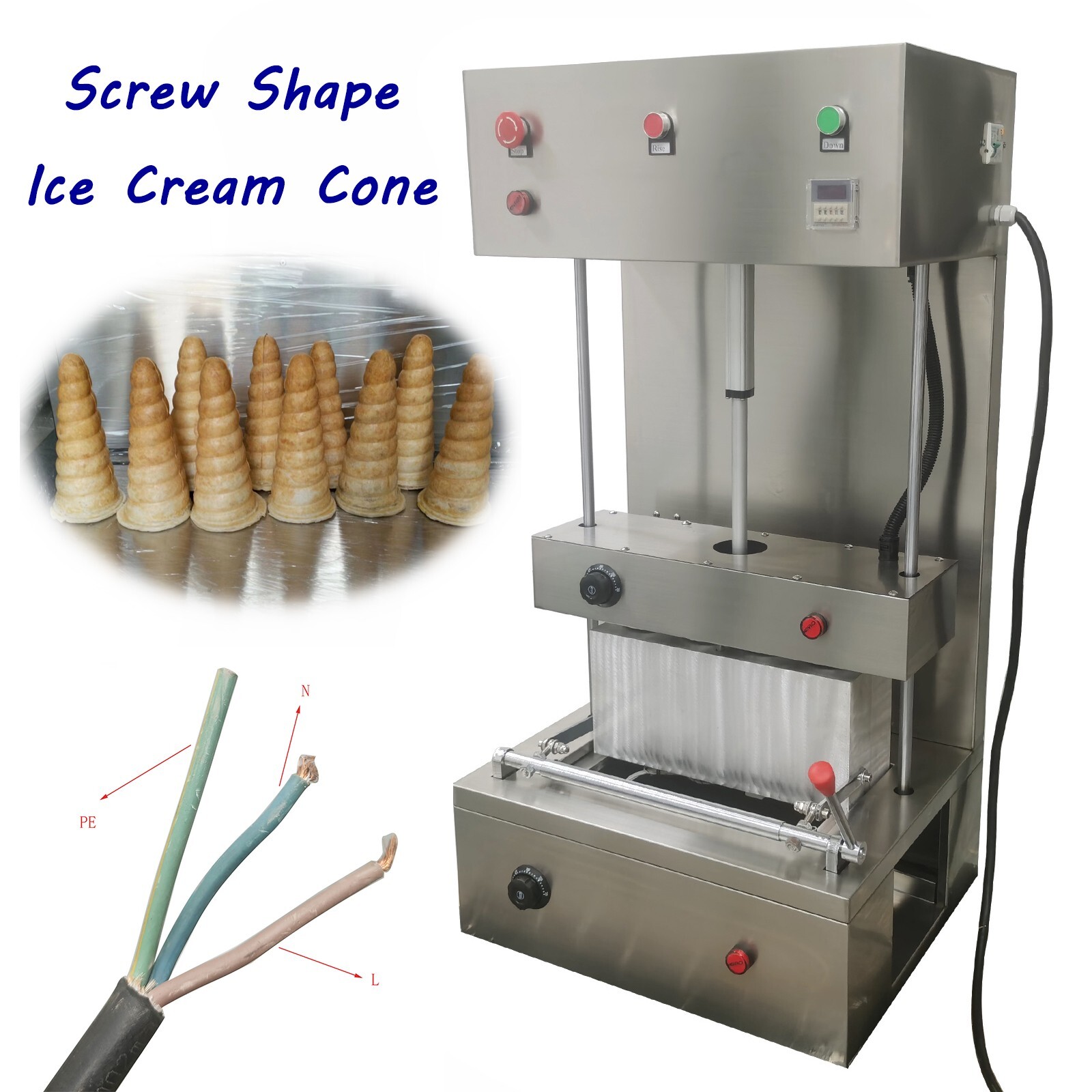 Screw Shape Ice Cream Cone Forming Maker 110V Stainless Steel Pizza Cone Machine
