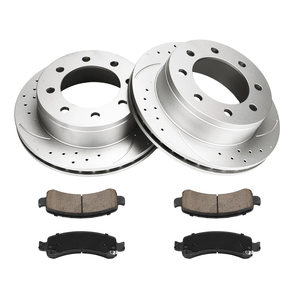 Rear Drilled Disc Rotors & Brake Pads For Chevrolet Express 3500 GMC Savana 3500 - Image 4 of 4