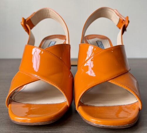 Prada Orange Patent Leather Open Toe Heeled Shoes Size 41 - US 11