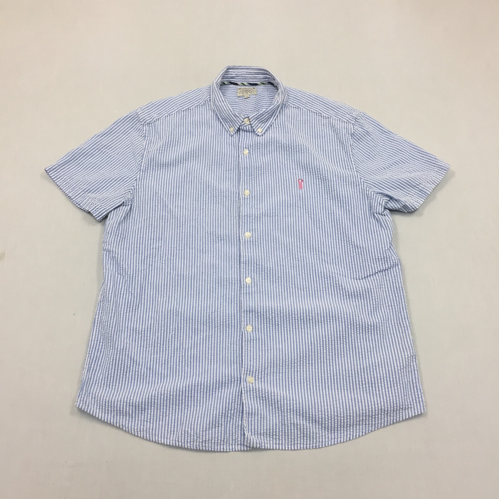 Next Shirt Mens 2XL Button Up Short Sleeve Blue Striped (XXL)