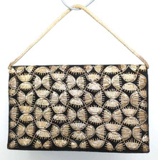 1930s Made In India Metallic Embroidered Black Velvet Evening Clutch And Comb