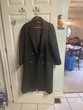 Vnt Jofeld Womens Med Charcoal Long Trench Wool Coat Double Breasted Paisley