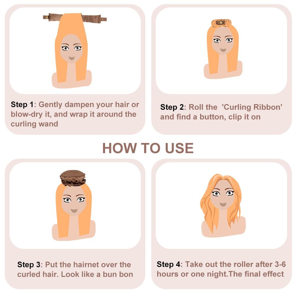 4 Stück Heatless Curls Band – Lockenwickler Ohne Hitze, über Nacht Locken, Für Lange Haare