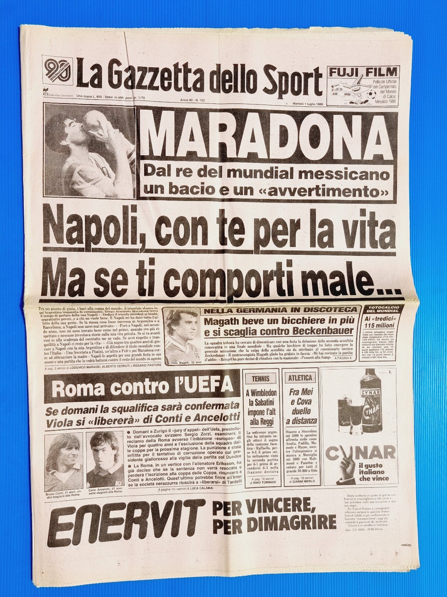 Gazzetta Dello Sport 6 Juin 1986 Italie-Argentine 1-1 Mexique 86