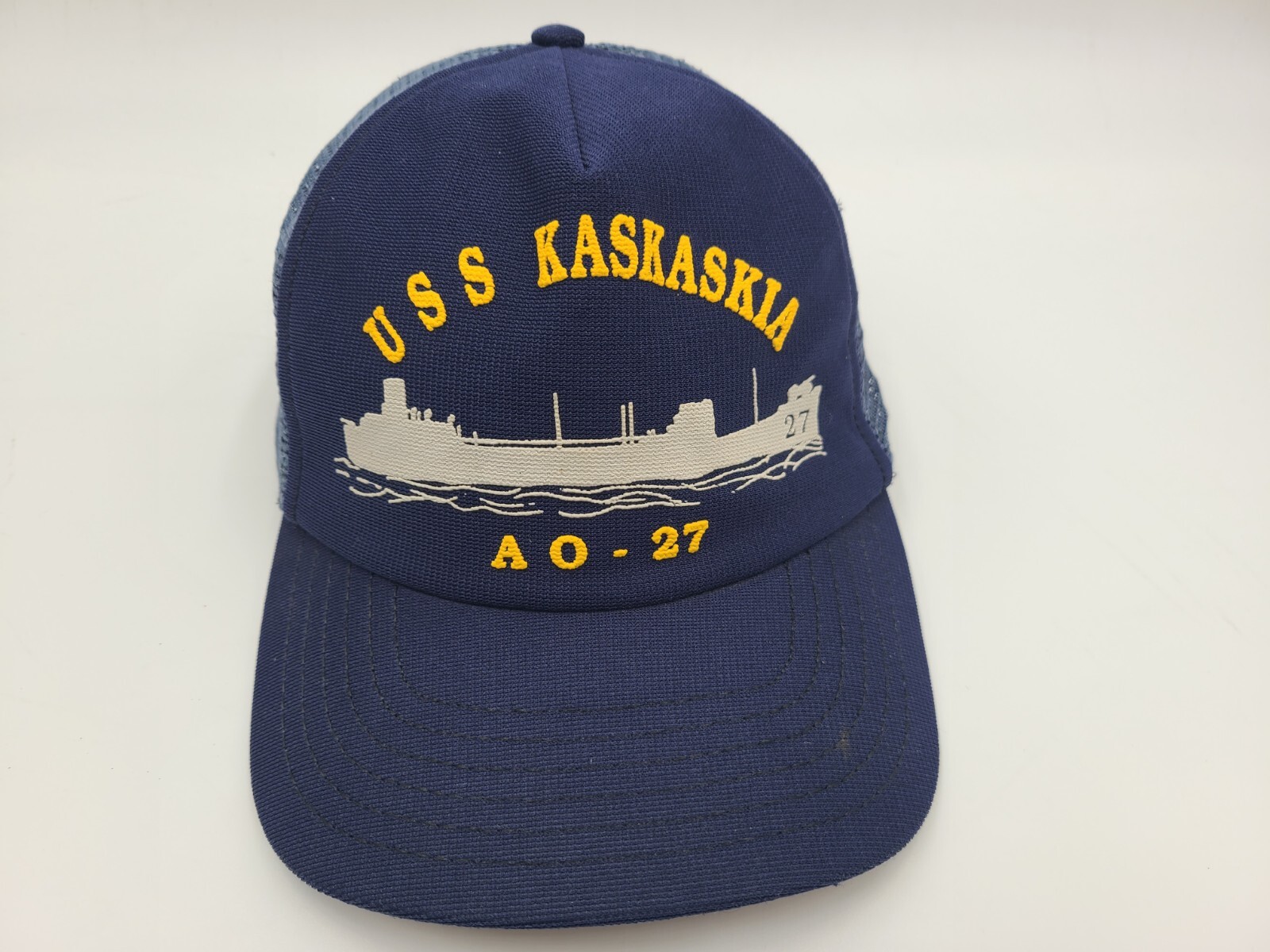 Vintage US Navy USS Kaskaskia AO-27 Mesh Trucker Snapback Hat Cap USA Military