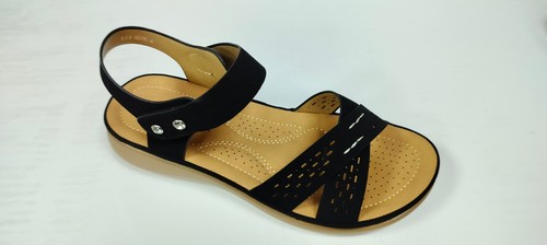 WOMEN'S LADIES LOW WEDGE HEEL SANDAL WITH ANKLE SUPPORT AND CROSSOVER STRAP - Picture 5 of 5