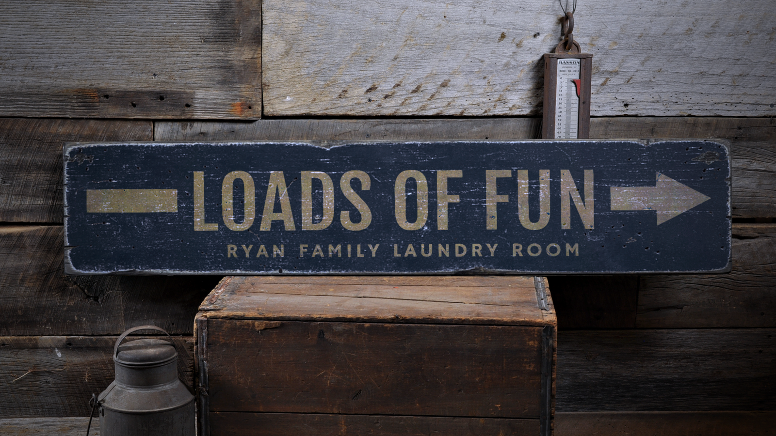 Arrow Loads Of Fun, Custom Family Name - Rustic Distressed Wood Sign