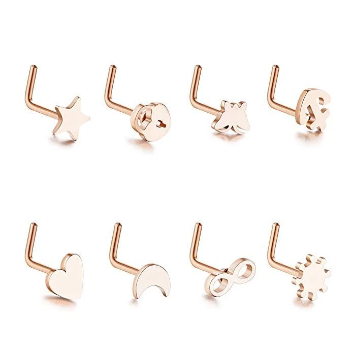 5-8Pcs Nose Pin Surgical Steel L Bend Screw Earring Bone Studs Body Piercing 20G - Image 3 of 4