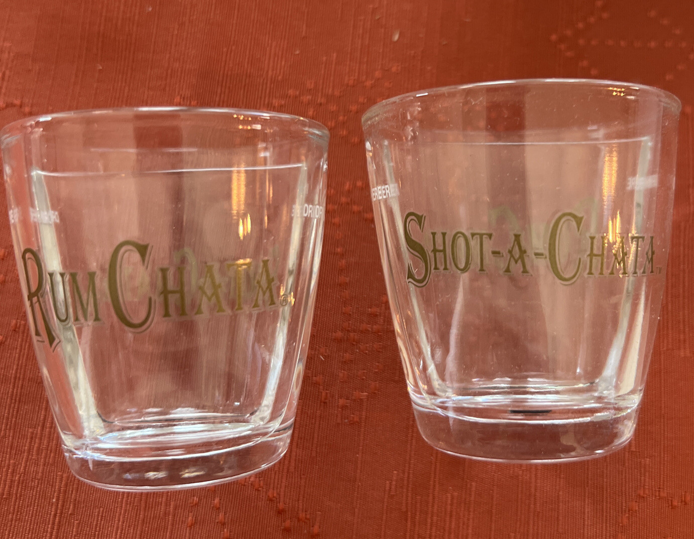 RUM CHATA SHOT A CHATA DIVIDED SPLIT SERVE SHOT GLASSES .. SET OF TWO