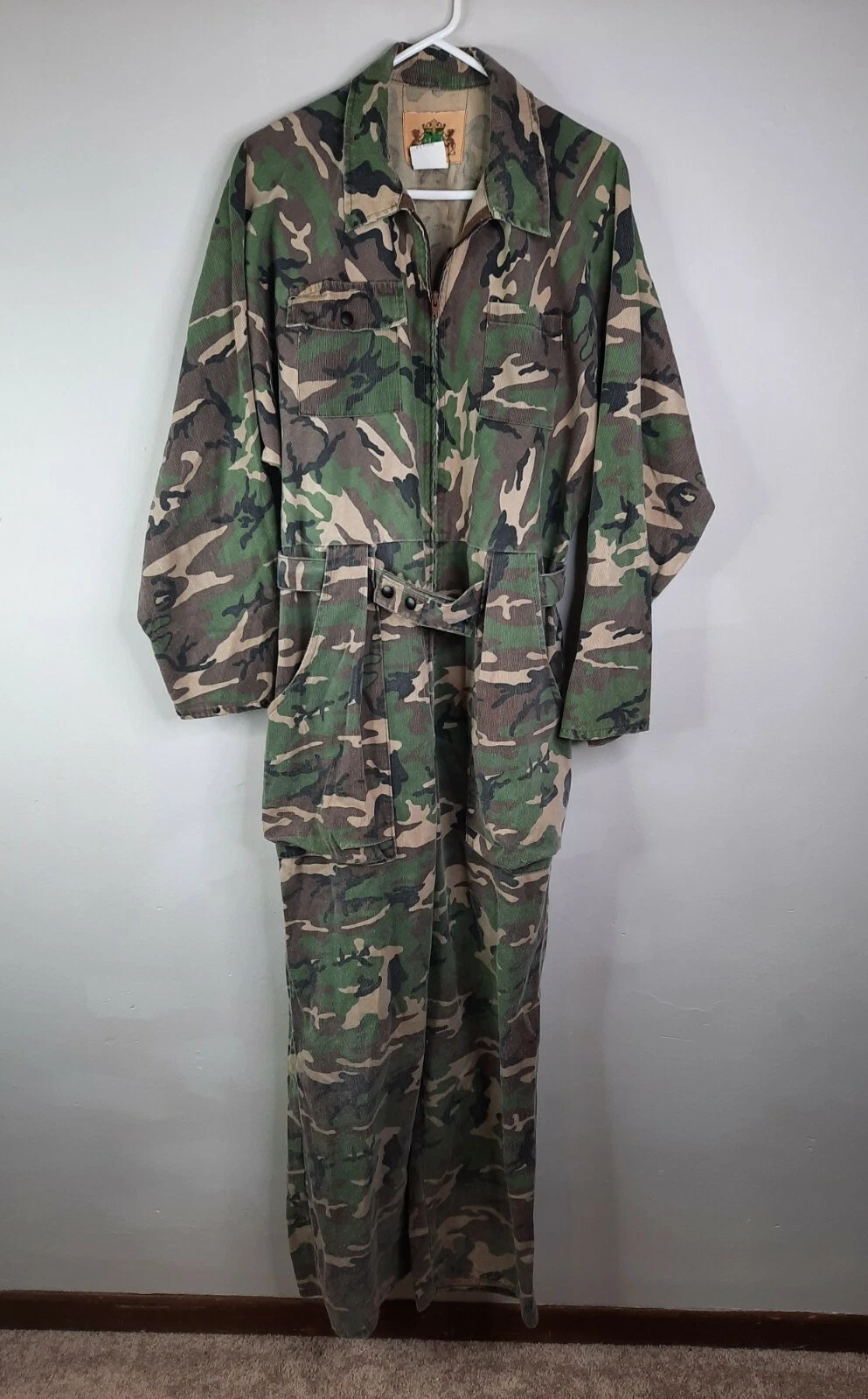 Vtg IDEAL Camouflage Hunting Coveralls Jumpsuit Men's Large Frog Camo Canvas USA
