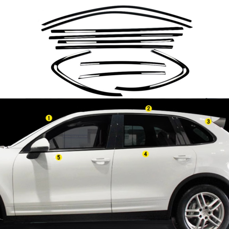 for Porsche Cayenne 2012-15 Black Titanium steel window frame Strip Trim Decor L