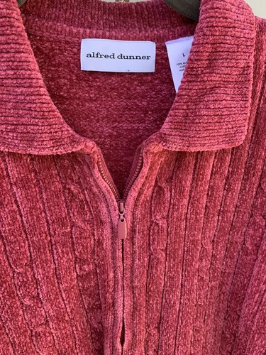 ALFRED DUNNER Womens Size L Pink Acrylic Zip-up Sweater Jacket Cable-knit  Front | eBay