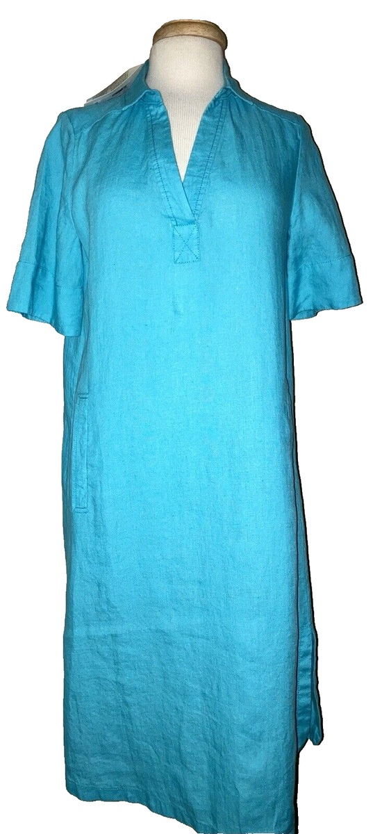 ZYGA LIN'N Laundry Aqua Short Sleeve Linen Shirt Dress-Size 36-NWT-$210 |  eBay