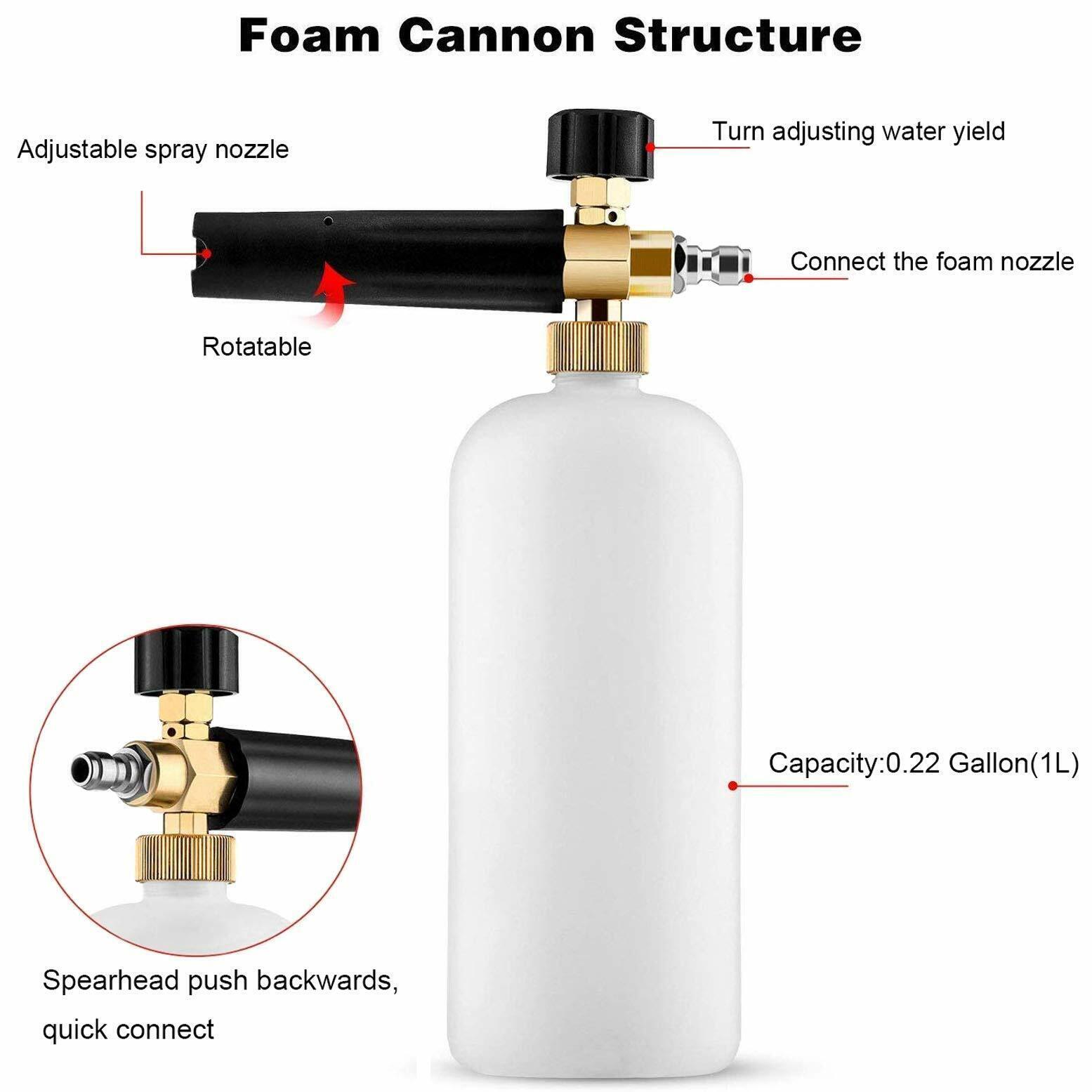 1/4" Snow Foam Pressure Washer Gun Car Wash Soap Lance Cannon Spray Jet Bottle
