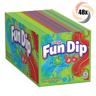 Full Box 48x Packet Lik-m-aid Fun Dip Assorted Cherry & Razz Apple Candy | .43oz