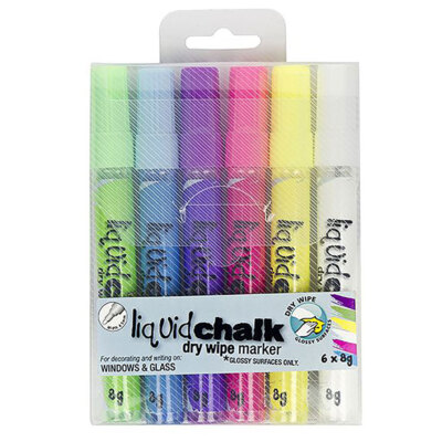 6x Texta Water-Based Ink Liquid Chalk Window Glass Writing Marker Asst ...