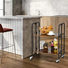 NNECW 2/3/4-Tier Industrial Folding Rolling Cart with Metal Frame for Kitchen-2-