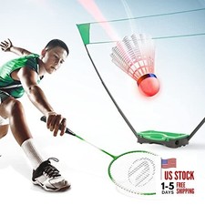 Portable Badminton Net Set with Storage Base, Rackets and Shuttlecocks Combo