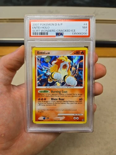 2007 Pokemon Entei Holo Secret Wonders Diamond & Pearl 4/132 Cracked Ice PSA 7