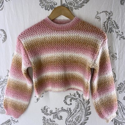 Zara Sweater Kids 11-12 Pink Chunky Knit Cropped Fluffy Pullover