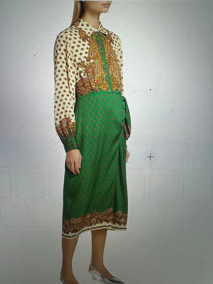 Nuevo Vestido Elie Tahari NARANJA Vero Midi Elástico Seda Decorado con Joya/Paisley 6 Foto 4 de 4