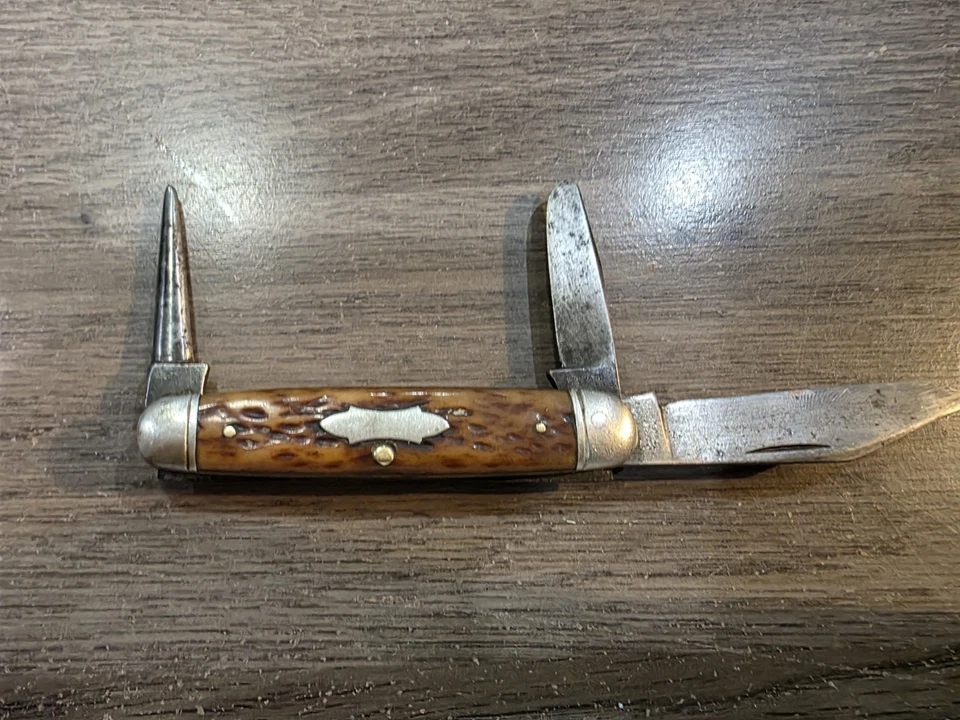 Navaja de bolsillo plegable antigua vintage Hibbard Spencer Bartlett Stockman Foto 4 de 4