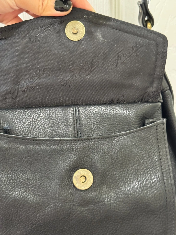 Cartera Fossil Cuero Negro Cordón Cubo Bolso de Hombro Cartera Foto 4 de 4