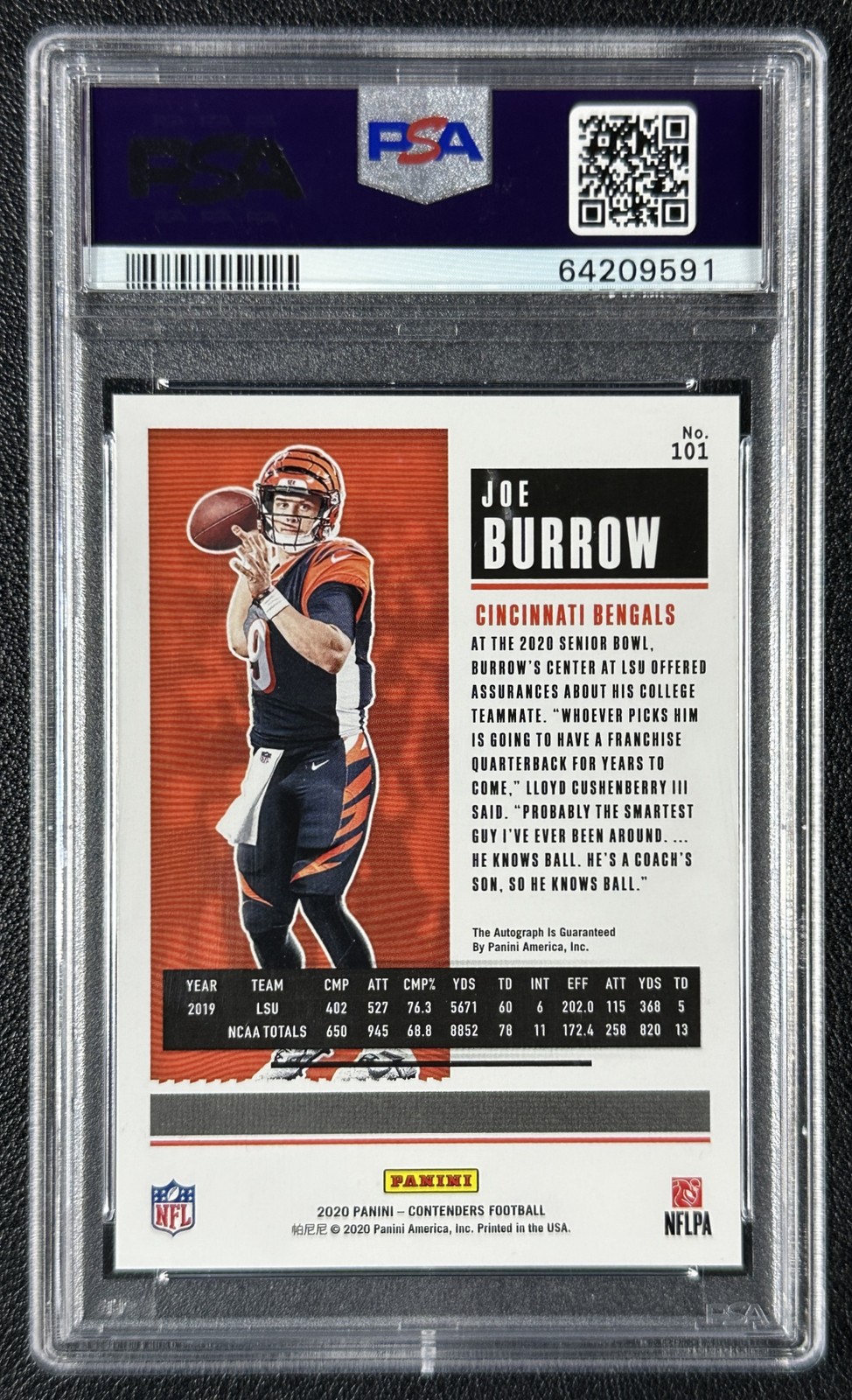 JOE BURROW PSA 10 2020 PANINI CONTENDERS #101 ROOKIE TICKET AUTO RC BENGALS GEM view 2