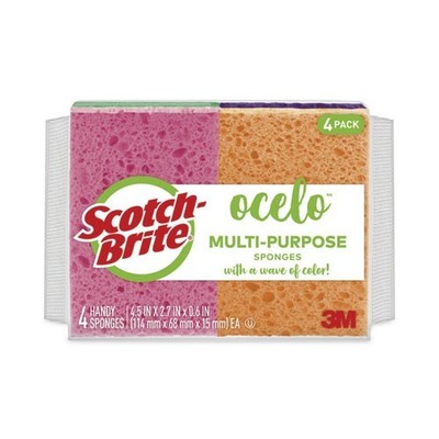ocelo Vibrant Color Sponges, 4.7 x 3, 0.6'' Thick, Assorted Colors, 4/Pack