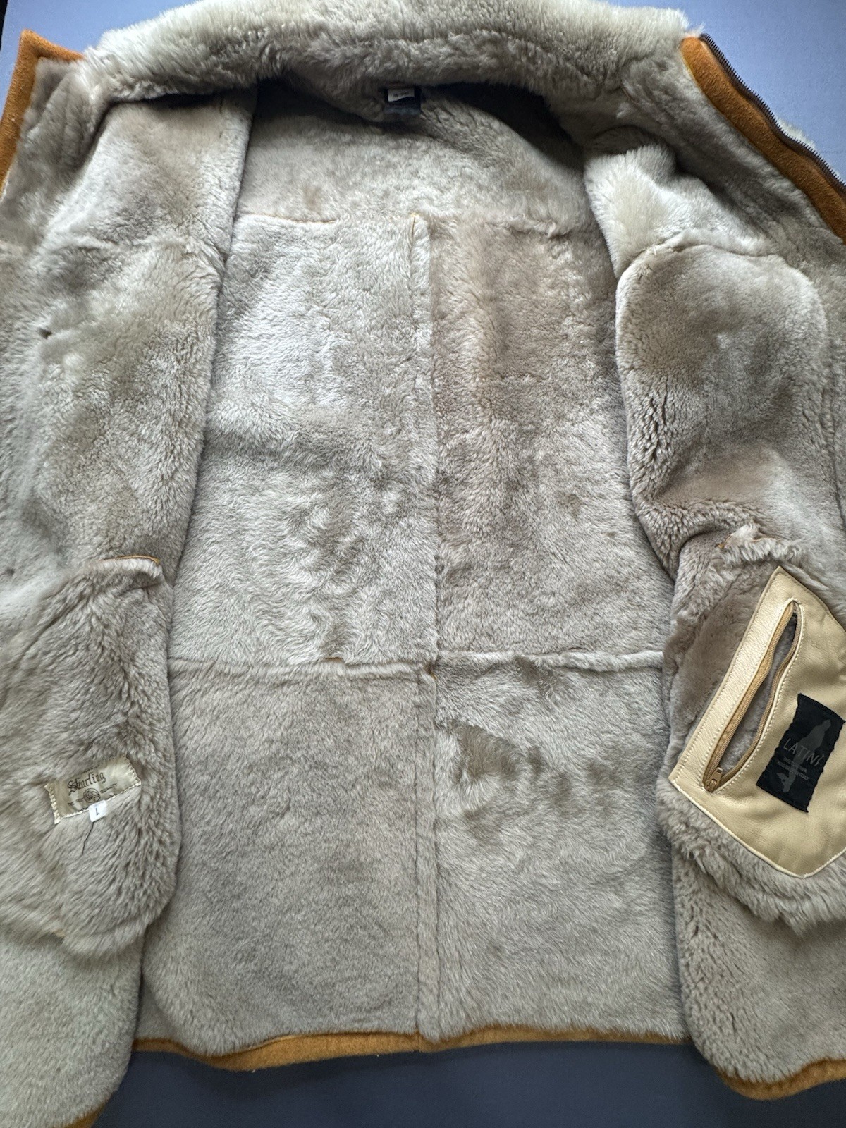 Vintage Shearling X Latini Tan Jacket Genuine Leather & Pure Wool Large image 7