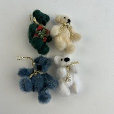 Vintage Miniature Teddy Bear Stuffed Animal Artist Made Lot Of 4 Green Blue 1.5"