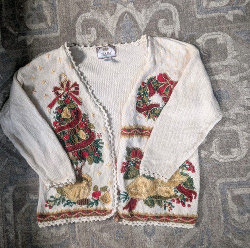 Vtg Tiara Christmas Sweater Sz Lg Granny Grandma Ugly Heirloom Collectibles
