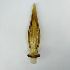 Vtg Empoli Honey Amber Genie Bottle Glass Stopper Ribbed Panel Italy 7.25" MCM