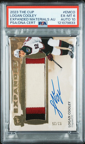 2023/24 UD The Cup Expanded Materials Logan Cooley Rookie 02/25 PSA 6 Auto 10