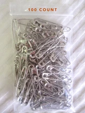 Vintage NEW 2" Old Stock SIZE 3 Safety Pins 100 CT PRYM BRASS NICKEL PLATED