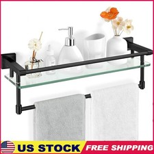 Tempered Glass Shelf W/ Towel Bar Bathroom Wall Mount Durable Stainless Steel US