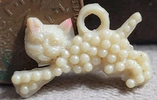 Vintage Celluloid PEARLY RUNNING KITTEN CAT charm prize jewelry 