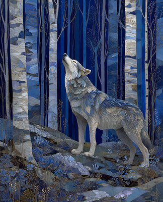 8x10 Wolf Standing in Forest with Full Moon Art Print - 836018762