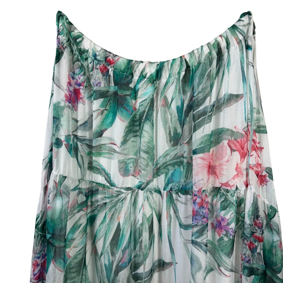 Baldi Loading Elena Baldi Made in Italy Silk Blend Maxi Dress Tropical Floral Tiered ...