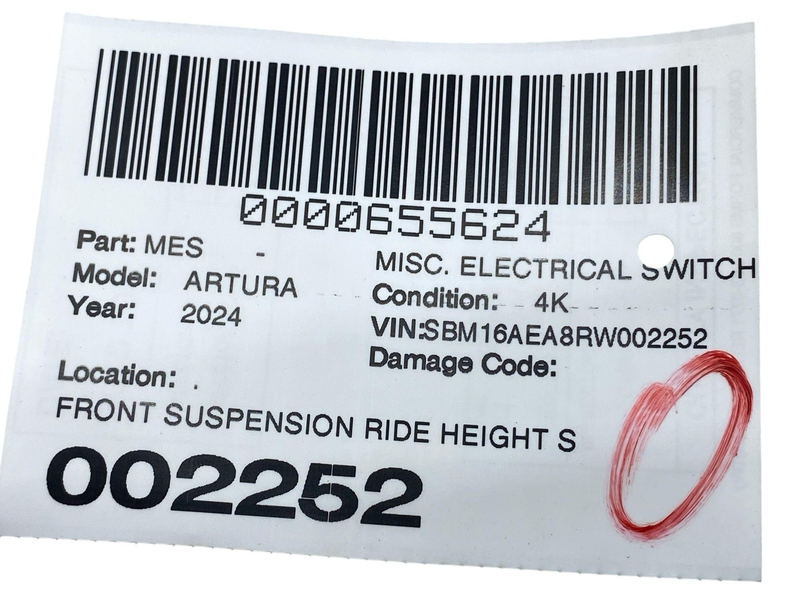 2024 MCLAREN ARTURA FRONT SUSPENSION RIDE HEIGHT SWITCH 16MA898CP OEM