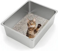 Kirecoo Stainless Steel Cat Litter Box XL- 23.43 L x 15.55 W x 5.7 H, Silver 
