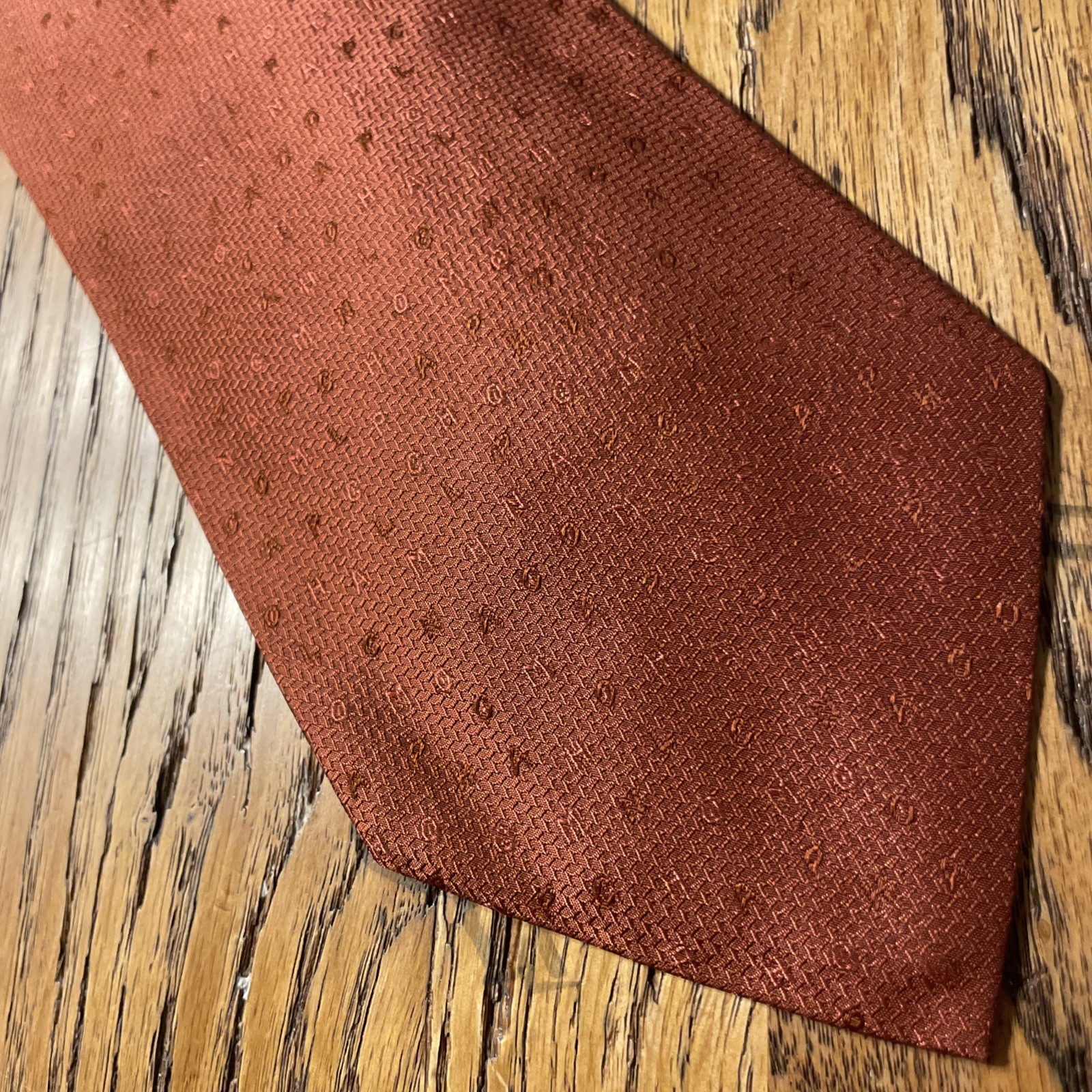 Vintage Longchamp Paris Scrambled Logo Letters Silk Tie Necktie Made In Italy