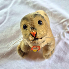 Steiff Robby Robbe Seehund KFS Knopf Fahne Schild Made in Germany Vintage