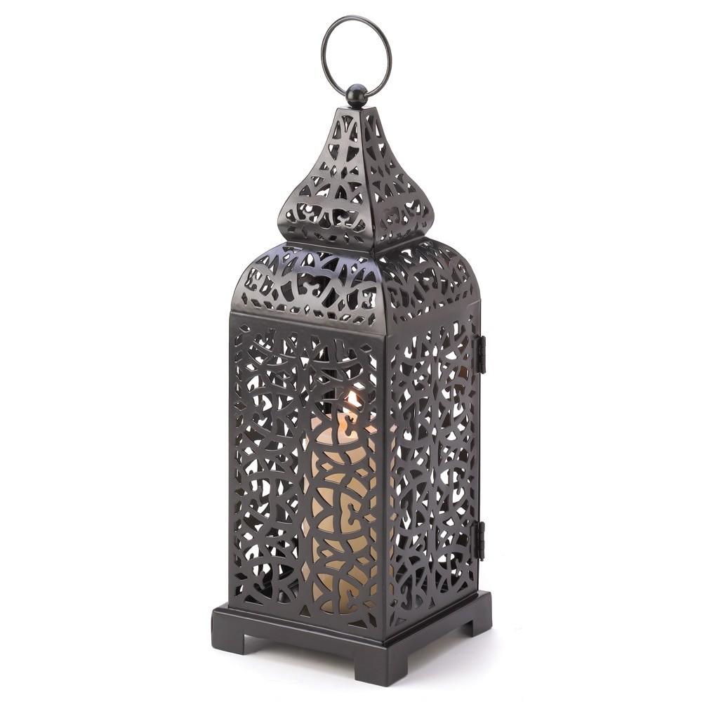 Black Iron Moroccan Style Tabletop Warm Glow Candle Holder Lantern NEW