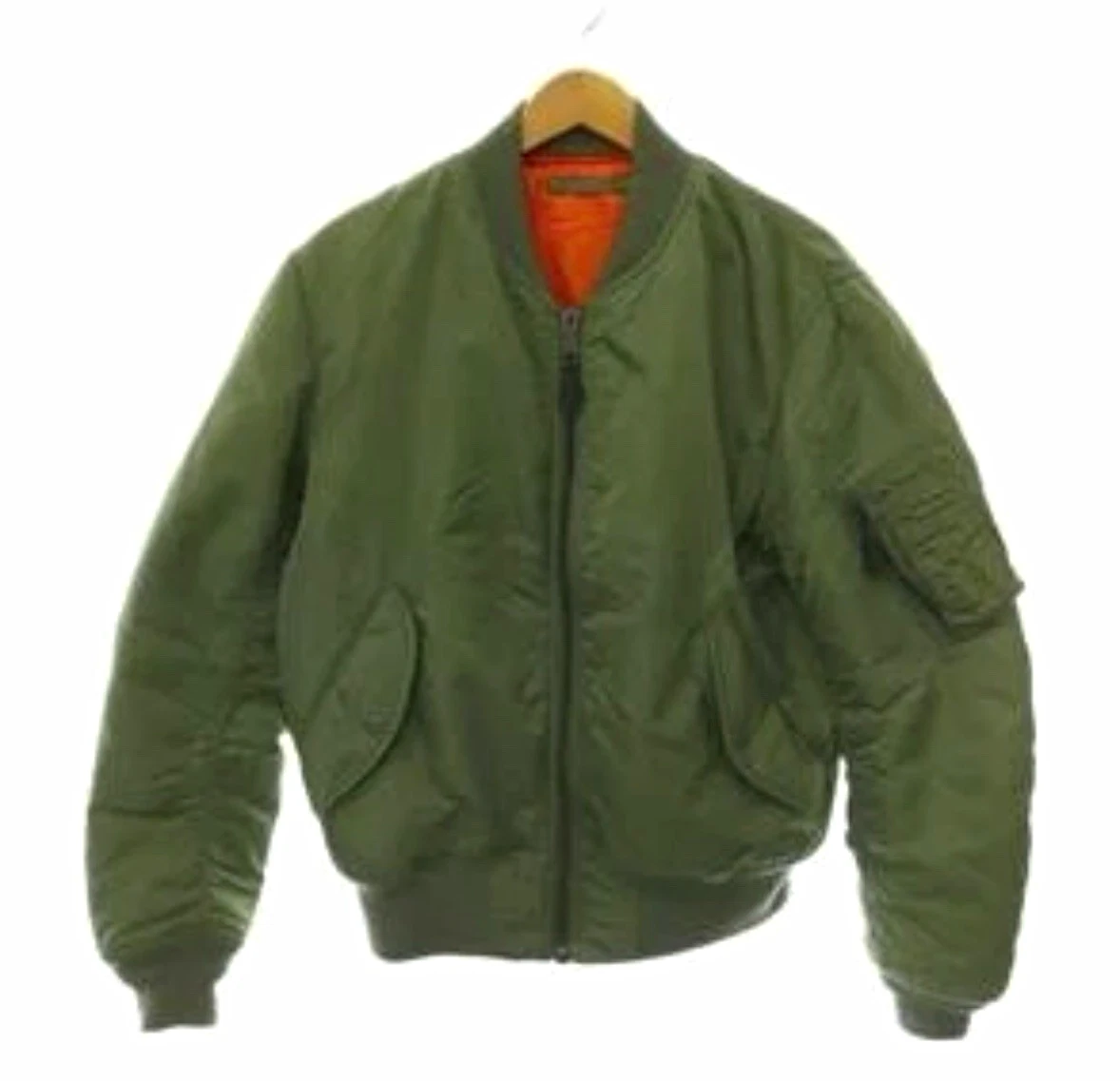 Avirex Men's M Regular Green Nylon Military Bomber Jacket Orange Lining Zip - product detail image 1