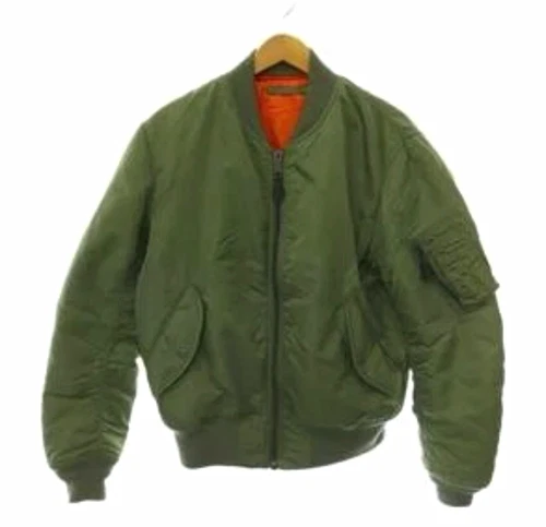 Avirex Men's M Regular Green Nylon Military Bomber Jacket Orange Lining Zip - product listing photo
